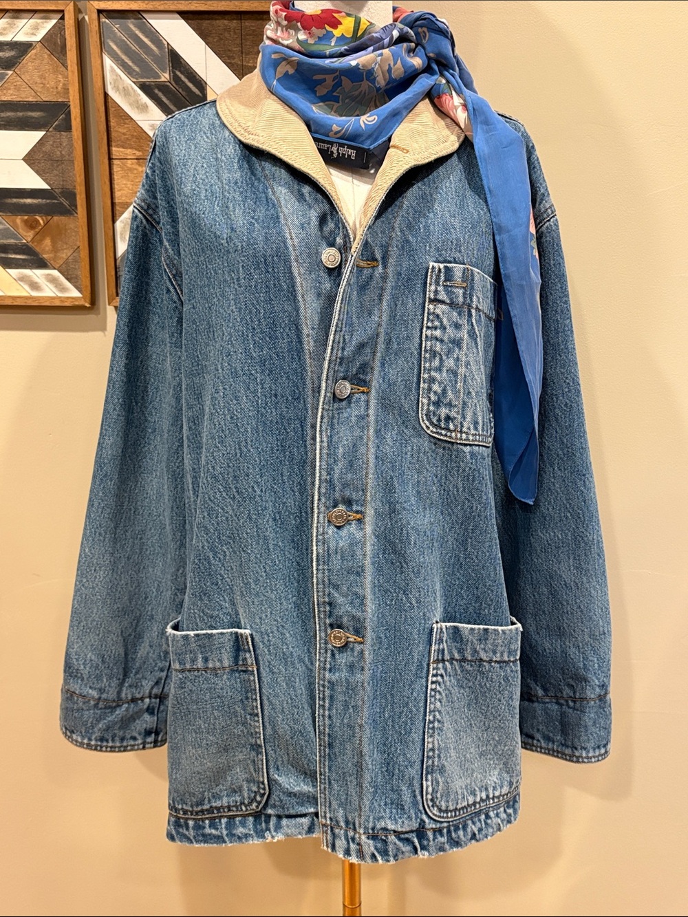 Vintage Ralph Lauren Country 90s Distressed Denim Chore Jacket size Large